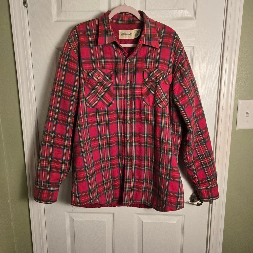 Vintage Lined Cotton Red Plaid‎ Flannel Shacket Size XL Thrashed Grunge